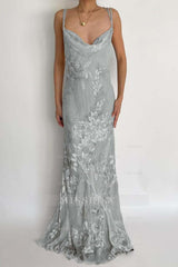 Spaghetti Strap Sleeveless Long Mermaid Formal Dress With Appliques