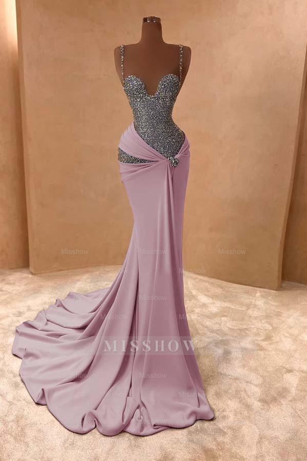 Spaghetti Strap Sleeveless Long Mermaid Formal Dress With Beading