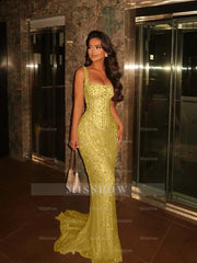 Spaghetti Strap Sleeveless Long Mermaid Formal Dress With Beading