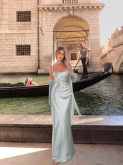 Spaghetti Strap Sleeveless Long Mermaid Formal Dress With Gloves