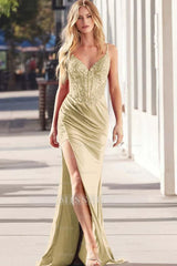 Spaghetti Strap Sleeveless Long Mermaid Formal Dress With High Split