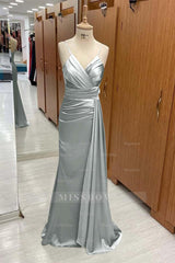 Spaghetti Strap Sleeveless Long Mermaid Formal Dress With Pleated