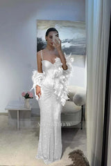Spaghetti Strap Sleeveless Long Mermaid Formal Dress With Sequins