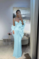 Spaghetti Strap Sleeveless Long Mermaid Formal Dress With Sequins