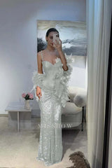 Spaghetti Strap Sleeveless Long Mermaid Formal Dress With Sequins