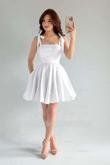 Spaghetti Strap Sleeveless Short A Line Formal Dress With Pleated