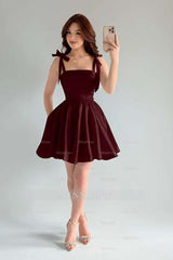 Spaghetti Strap Sleeveless Short A Line Formal Dress With Pleated