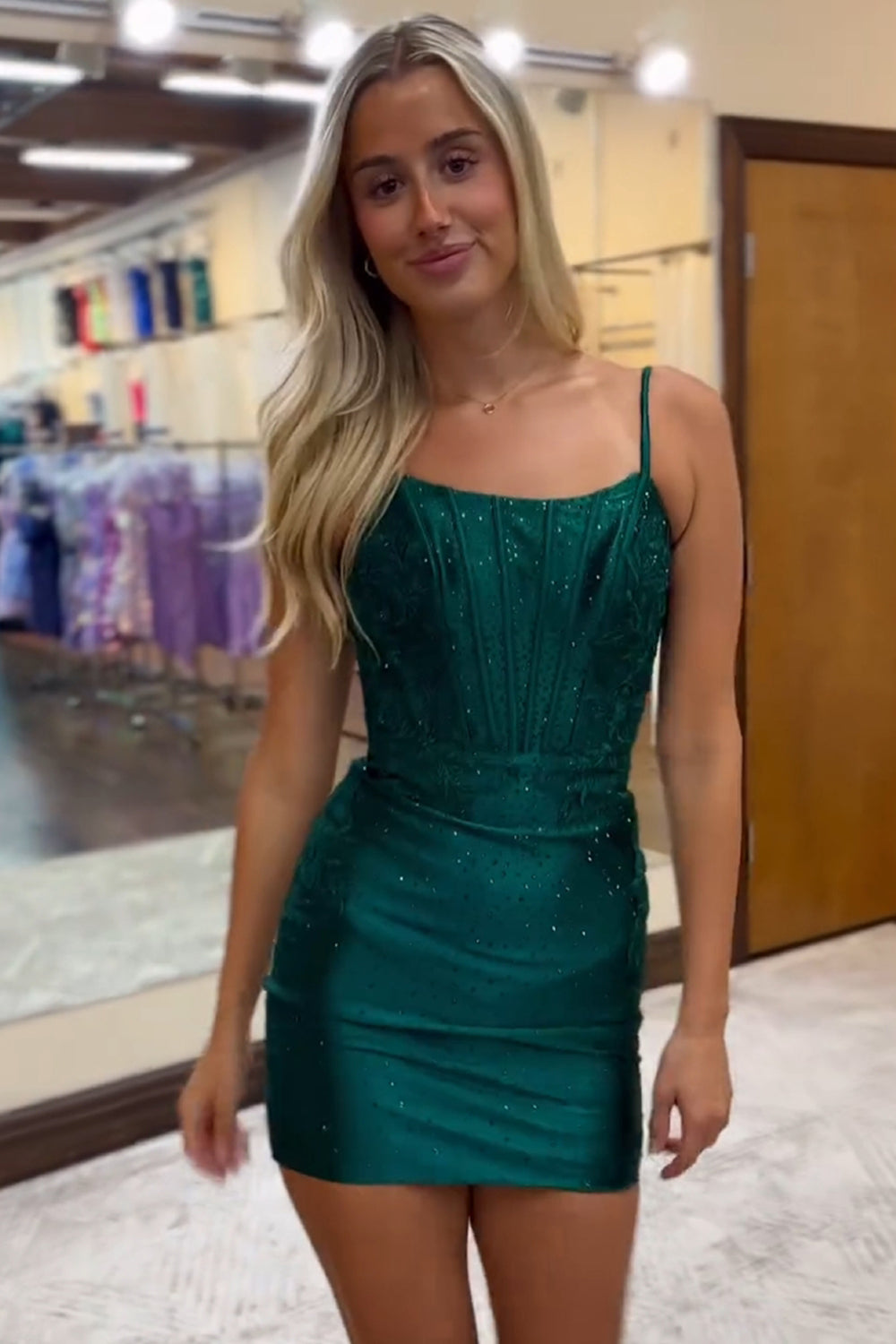 Emerald scoop rhinestone bodycon homecoming dress