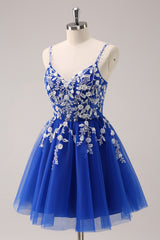 Spaghetti Straps V-Neck Floral Lace Appliques Sequin Illusion Boned Corset Tulle Lace-Up Back A-Line Homecoming Dress Mini