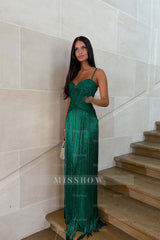 Spaghetti straps Sleeveless Long Formal Dress With Beading Tassel
