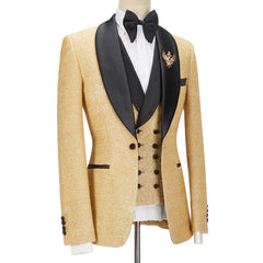 Sparkling Golden Shawl Lapel Three-Piece Men’s Wedding Suit