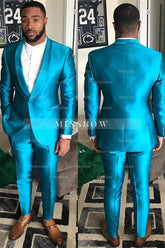 Sparkly Blue Shawl Collar One Button Slim Fit Men’s Prom Suits