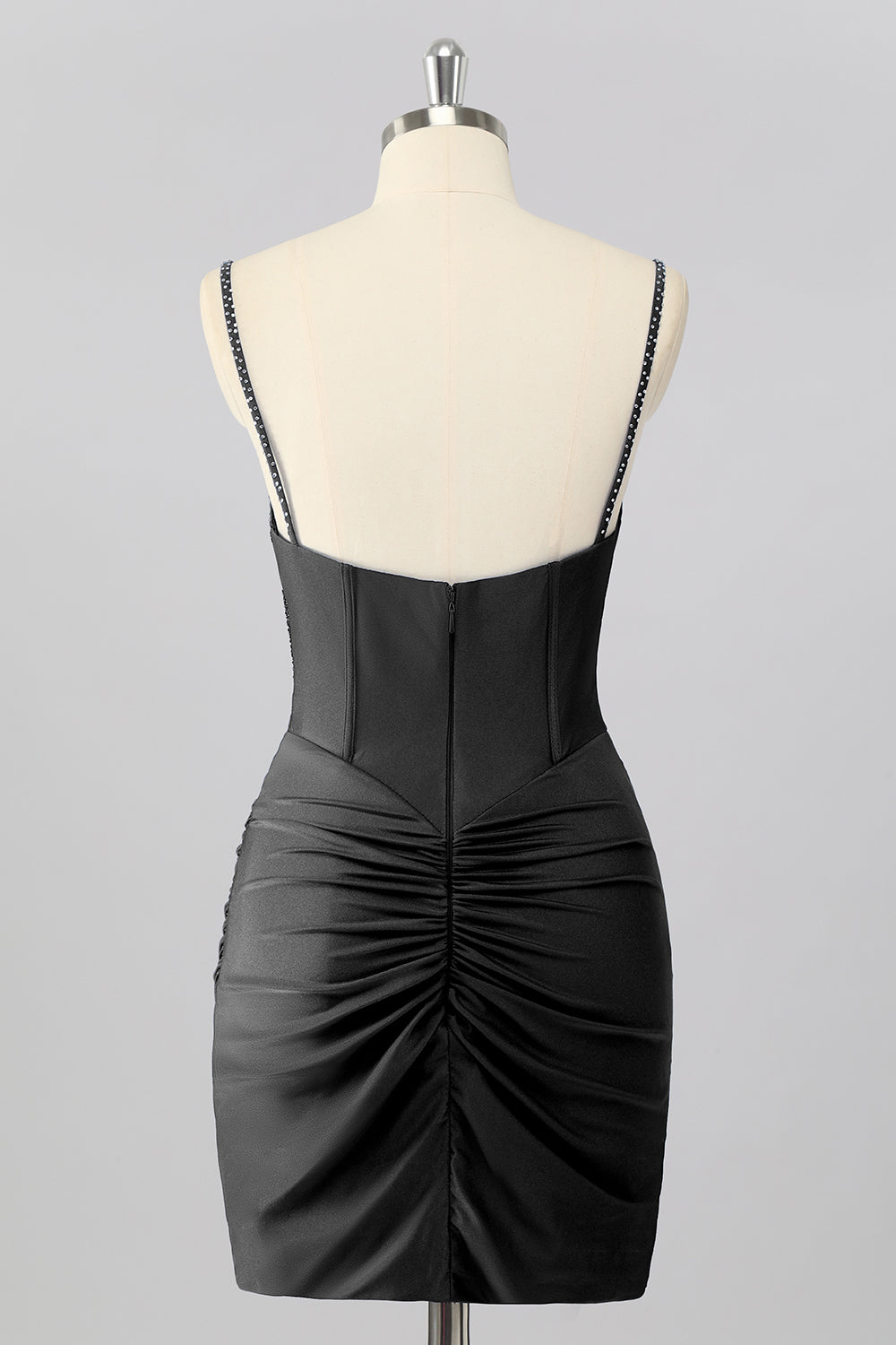 Sparkly Blush Pink Tight Ruched Short Corset Homecoming Dress with Beading