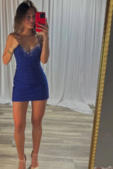 Sparkly Blush Pink Tight Ruched Short Corset Homecoming Dress with Beading