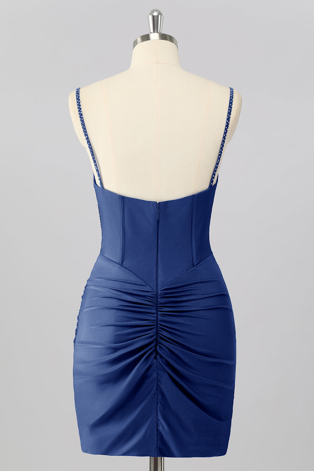 Sparkly Blush Pink Tight Ruched Short Corset Homecoming Dress with Beading