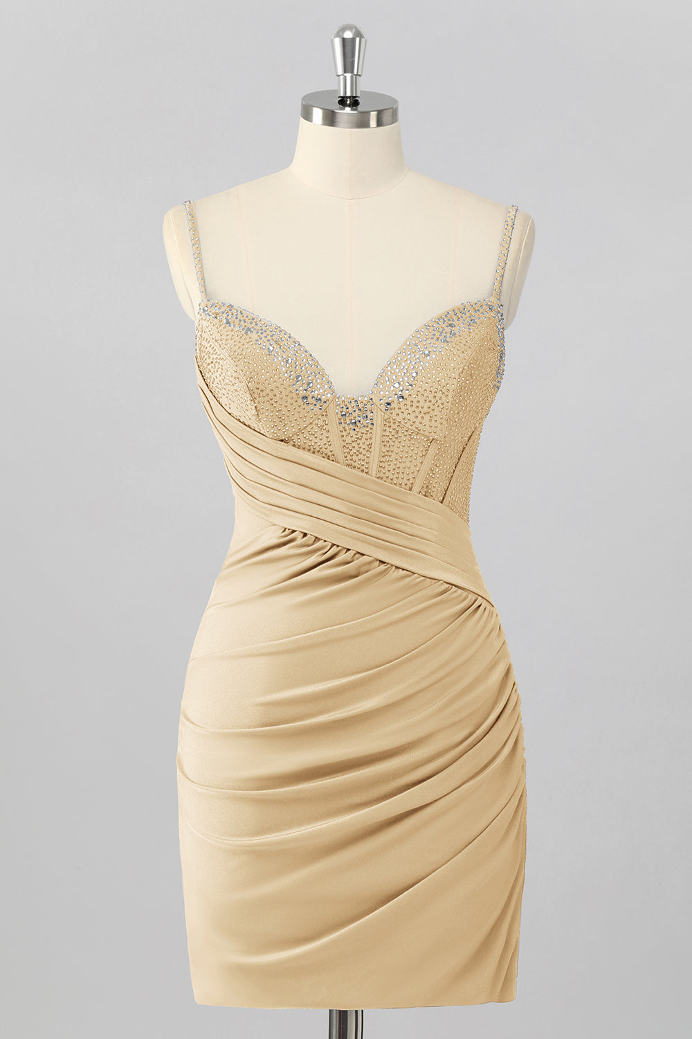 Sparkly Blush Pink Tight Ruched Short Corset Homecoming Dress with Beading