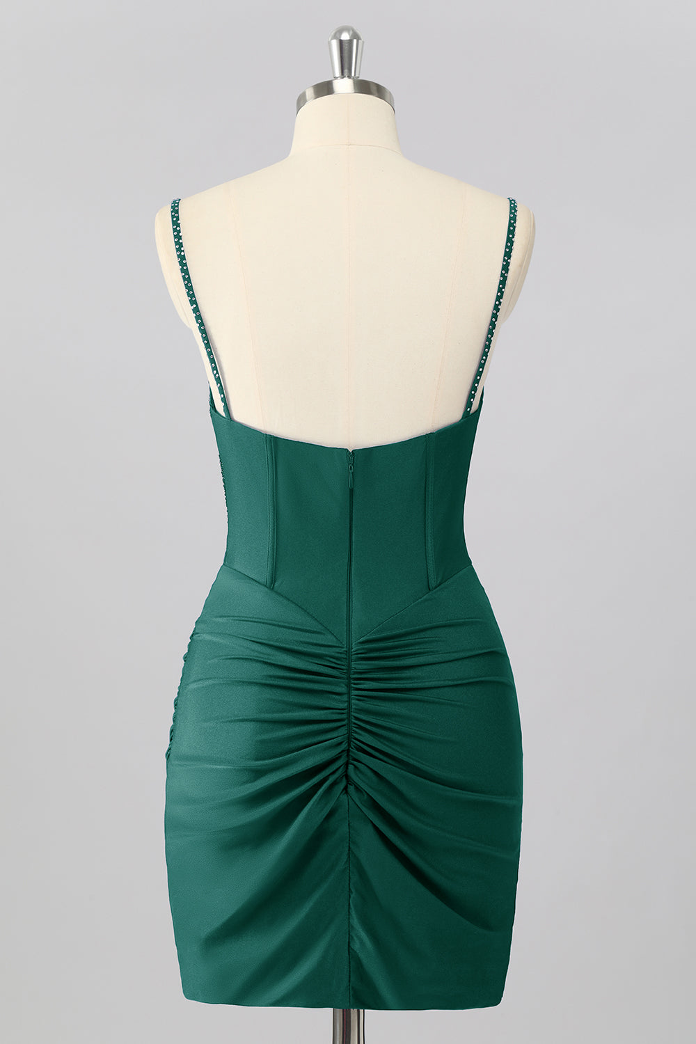 Sparkly Blush Pink Tight Ruched Short Corset Homecoming Dress with Beading