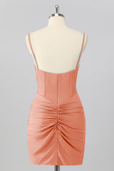 Sparkly Blush Pink Tight Ruched Short Corset Homecoming Dress with Beading