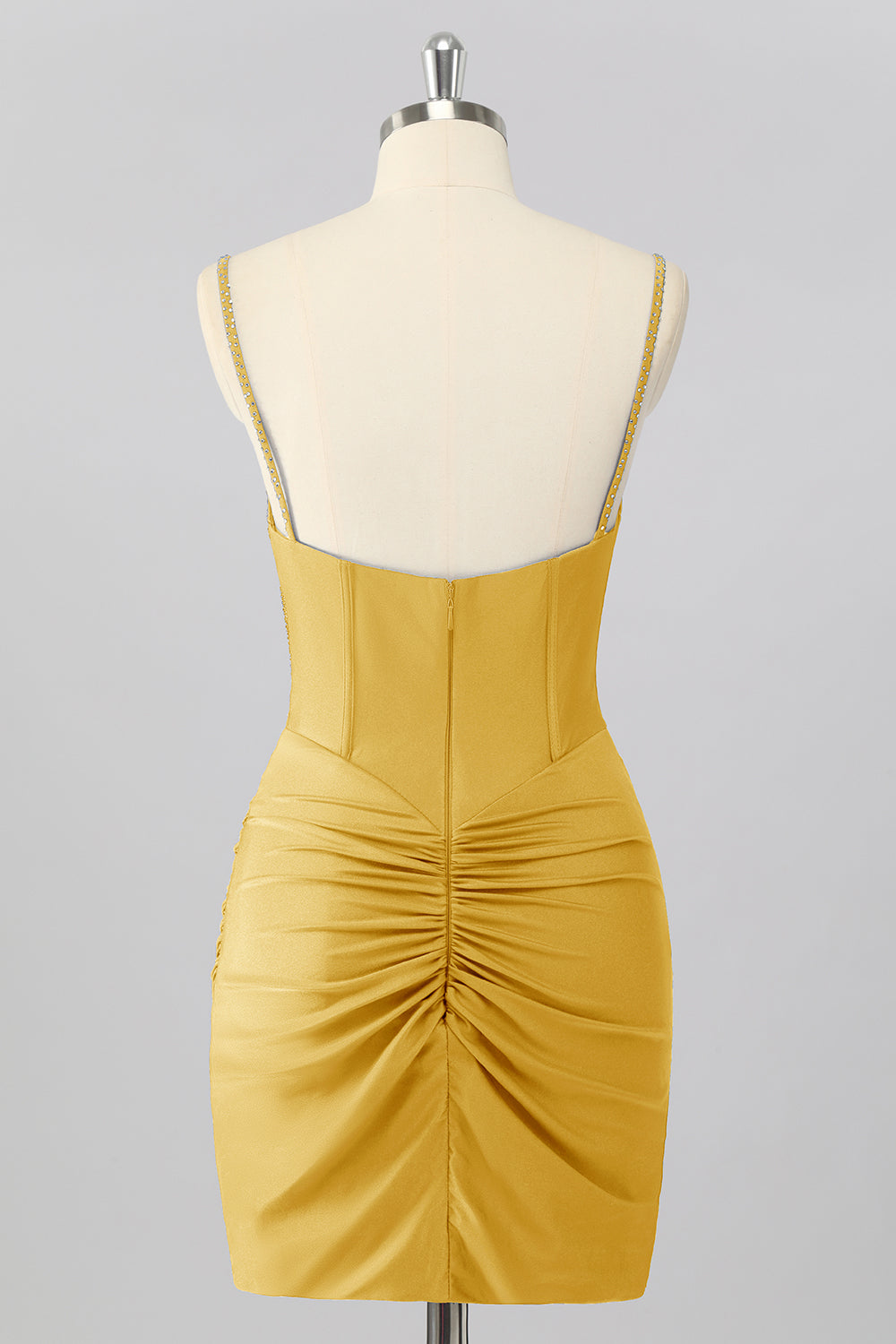 Sparkly Blush Pink Tight Ruched Short Corset Homecoming Dress with Beading