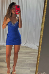 Sparkly Blush Pink Tight Ruched Short Corset Homecoming Dress with Beading