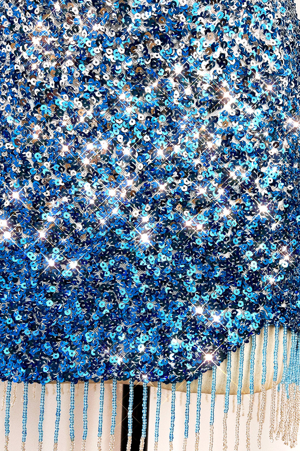 Sparkly Bodycon Spaghetti Straps Blue Sequins Short Homecoming Dress with Tassel