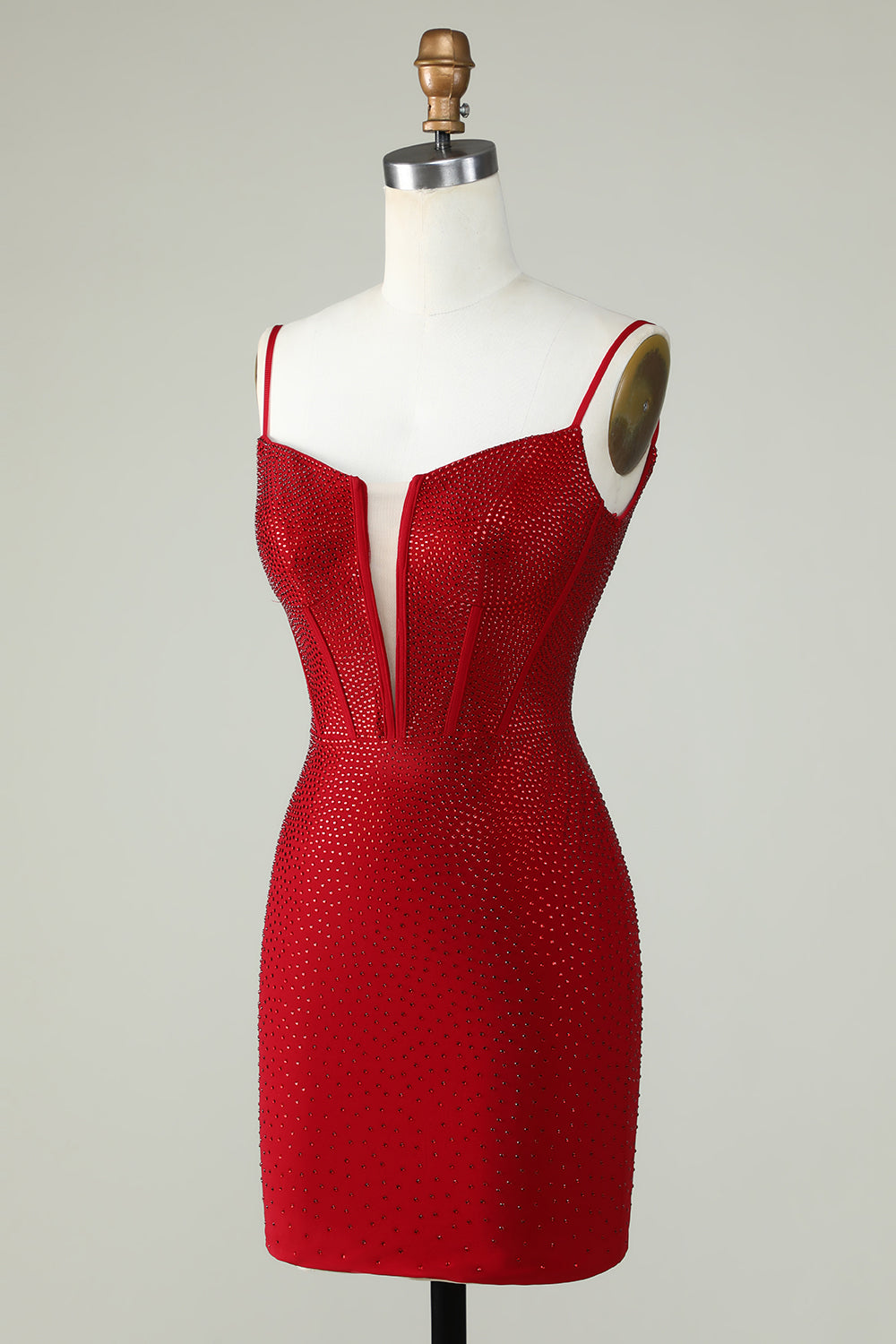 Sparkly Bodycon Spaghetti Straps Red Short Homecoming Dress with Beading