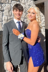 Sparkly Champagne Strapless Tight Sequins Short Corset Homecoming Dress with Rhinestones