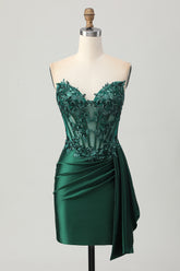 Sparkly Dark Green Sweetheart Bodycon Short Corset Homecoming Dress