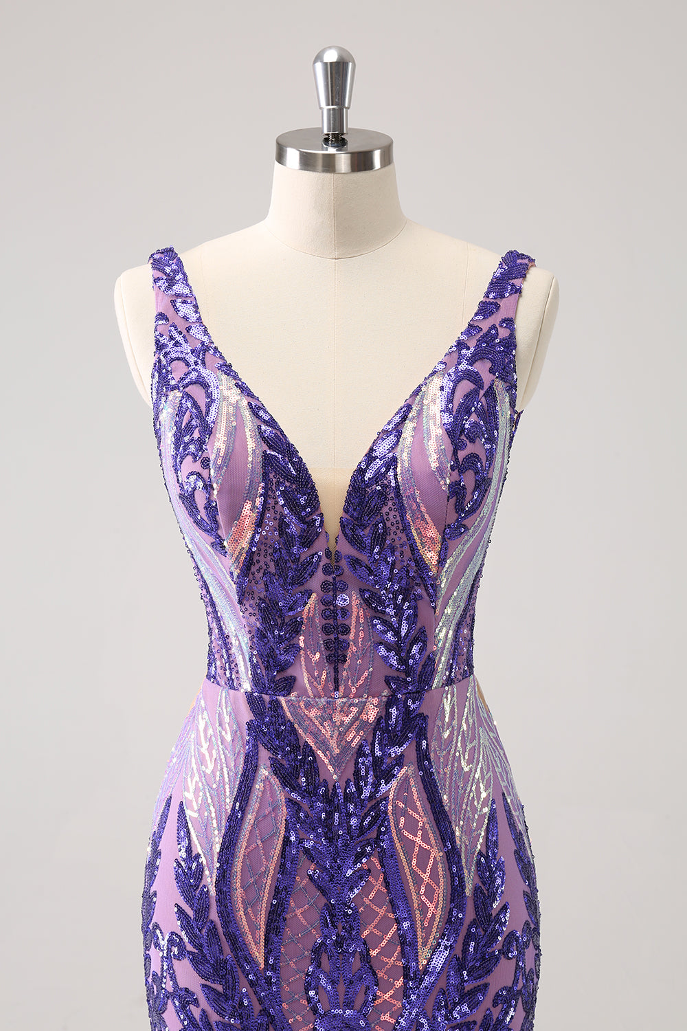 Sparkly Dark Purple V Neck Bodycon Sequins Homecoming Dress