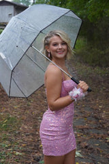 Sparkly Fuchsia Spaghetti Straps Sequins Bodycon Short Corset Homecoming Dress