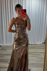 Bronze sweetheart sequin mermaid prom dress