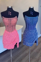 Sparkly Golden Bodycon Strapless Corset Homecoming Dress with Beading