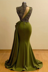 Sparkly Green Sequins High Neck Sleeveless Mermaid Prom Evening Dresses