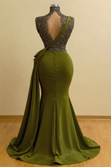 Sparkly Green Sequins High Neck Sleeveless Mermaid Prom Evening Dresses