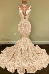 Sparkly Mermaid Glitter Floral Lace Floor-Length Prom Evening Dresses