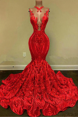 Red v-neck glitter mermaid prom dress