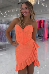 Sparkly Navy Tight Sweetheart Short Corset Homecoming Dress