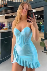 Sparkly Navy Tight Sweetheart Short Corset Homecoming Dress