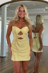 Sparkly Orange Beaded Cut Out Bodycon Short Homecoming Dress