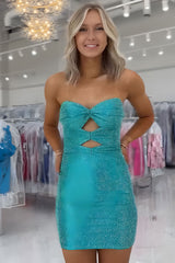 Sparkly Orange Beaded Cut Out Bodycon Short Homecoming Dress