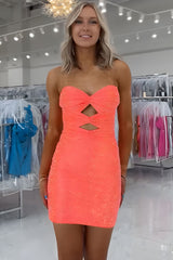 Sparkly Orange Beaded Cut Out Bodycon Short Homecoming Dress