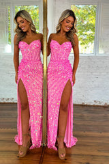 Pink sweetheart sequin mermaid prom dress