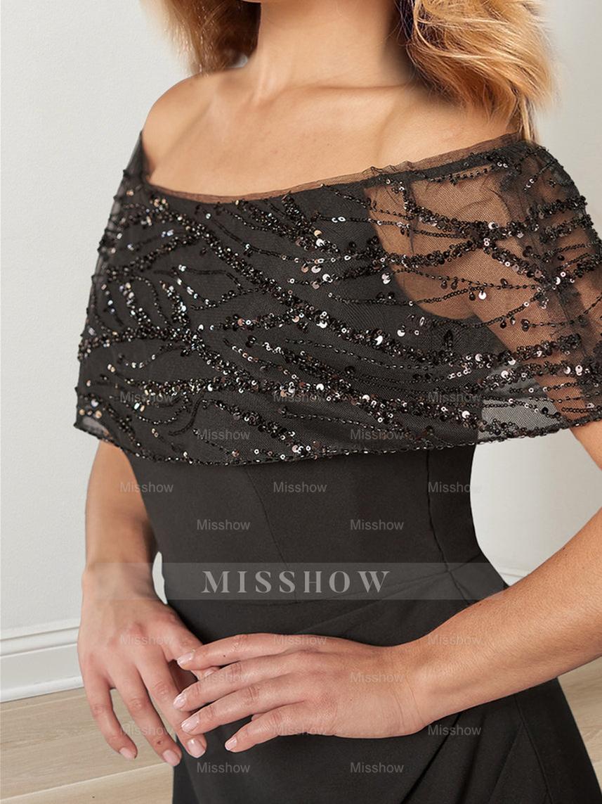 Sparkly Princess A-Line Floor-Length Mother of the Bride Dress with Portrait Neckline