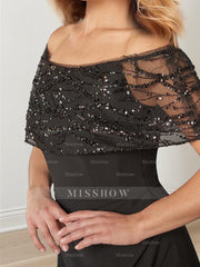 Sparkly Princess A-Line Floor-Length Mother of the Bride Dress with Portrait Neckline