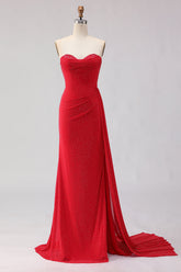 Red sweetheart beaded mermaid prom dress