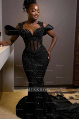 Sparkly Rhinestones Blue Sleeveless Mermaid Long Prom Dress