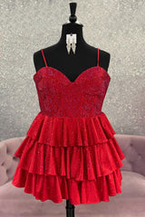 Sparkly Royal Blue Beaded A-Line Ruffled Short Corset Homecoming Dress