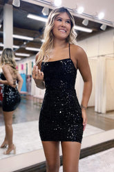 Black scoop sequin bodycon homecoming dress