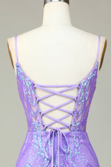 Sparkly Sheath Spaghetti Straps Lilac Sequins Short Homecoming Dress with Criss Cross Back