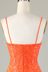 Sparkly Sheath Spaghetti Straps Orange Sequins Corset Homecoming Dress